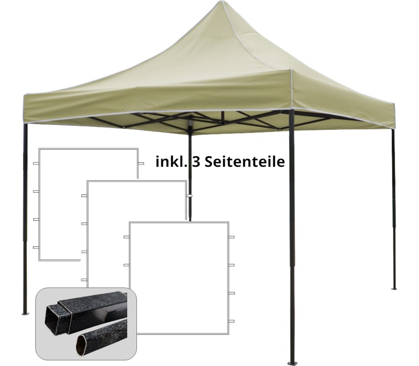 3x3m Profi-Zelt Faltpavillon, Stahl, 100% wasserdicht