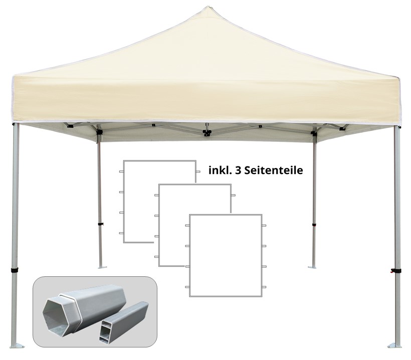 3x3m PROFI-ZELTE Faltpavillon Alurahmen Hexagon 40mm, 100% wasserdicht